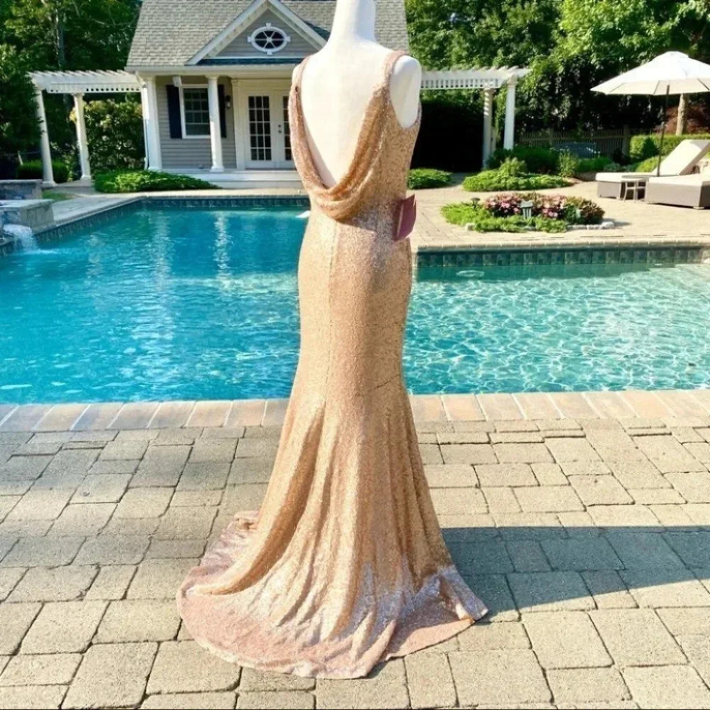 NWT Theia Gemma Sequin High-Neck Formal Max Dress Rose Gold 0 - Picture 9 of 10